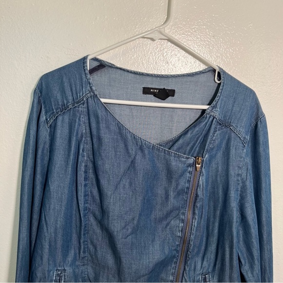 Nine West Jeans Chambray Moto Jacket Asymmetric Zip L - Picture 2 of 11